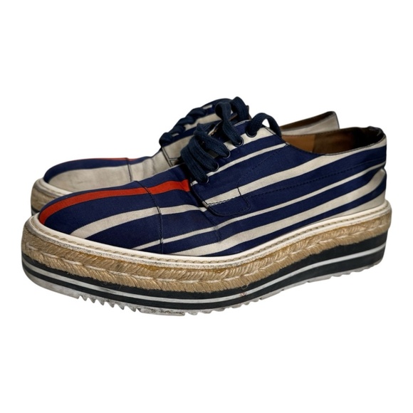 PRADA Striped Platform Creeper Oxford- Black / White / Red 8 US / 38.5